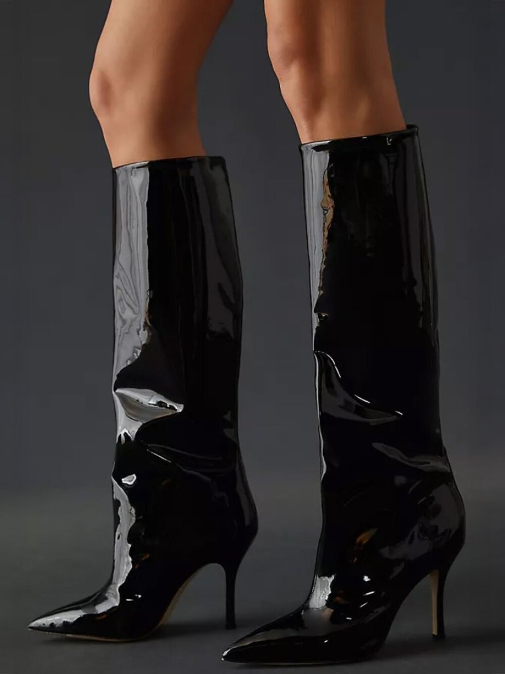 Larroudé Kate Black Patent Leather Knee High Boots Size 8
